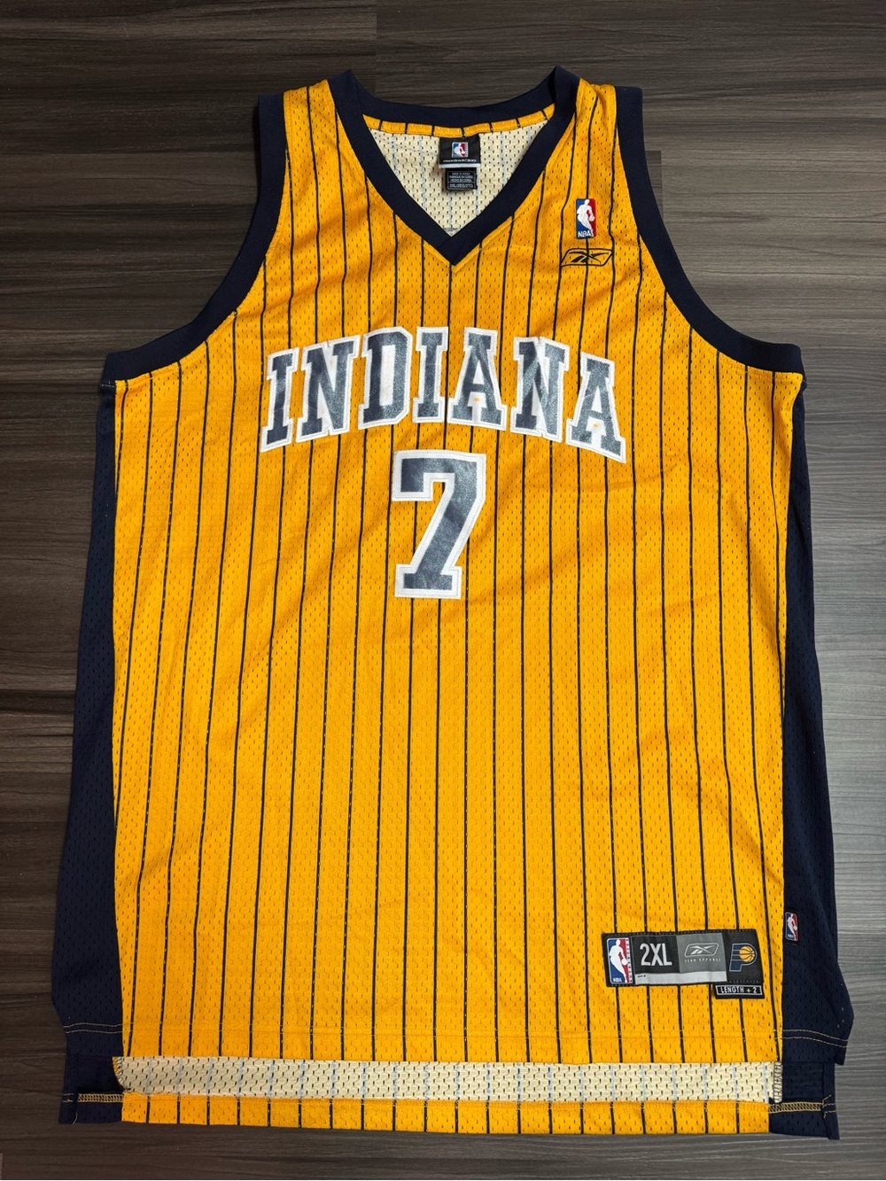 Vintage Reebok Jermaine O’Neal 7 Indiana Pacers NBA Stitched Jersey Length+2 2XL
